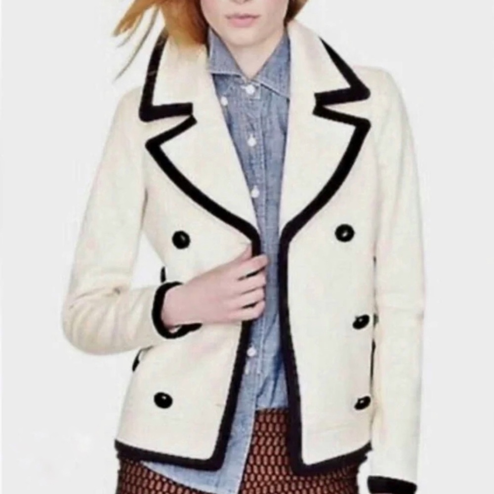 J. Crew Heavy Ivory Peacoat 100% Wool by Nello Gori Double Breasted Jacket